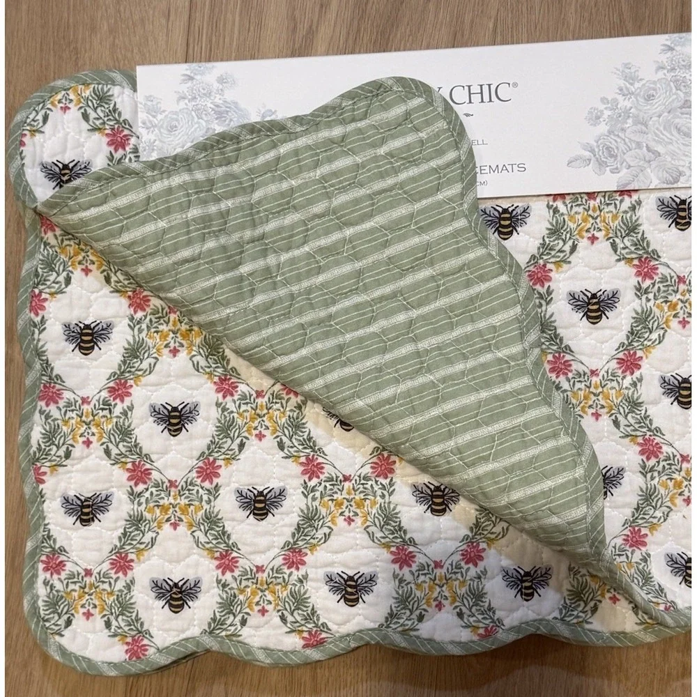 SHABBY CHIC‎ PLACEMATS BEES FLOWERS  13 X 19 100%  COTTON NWT